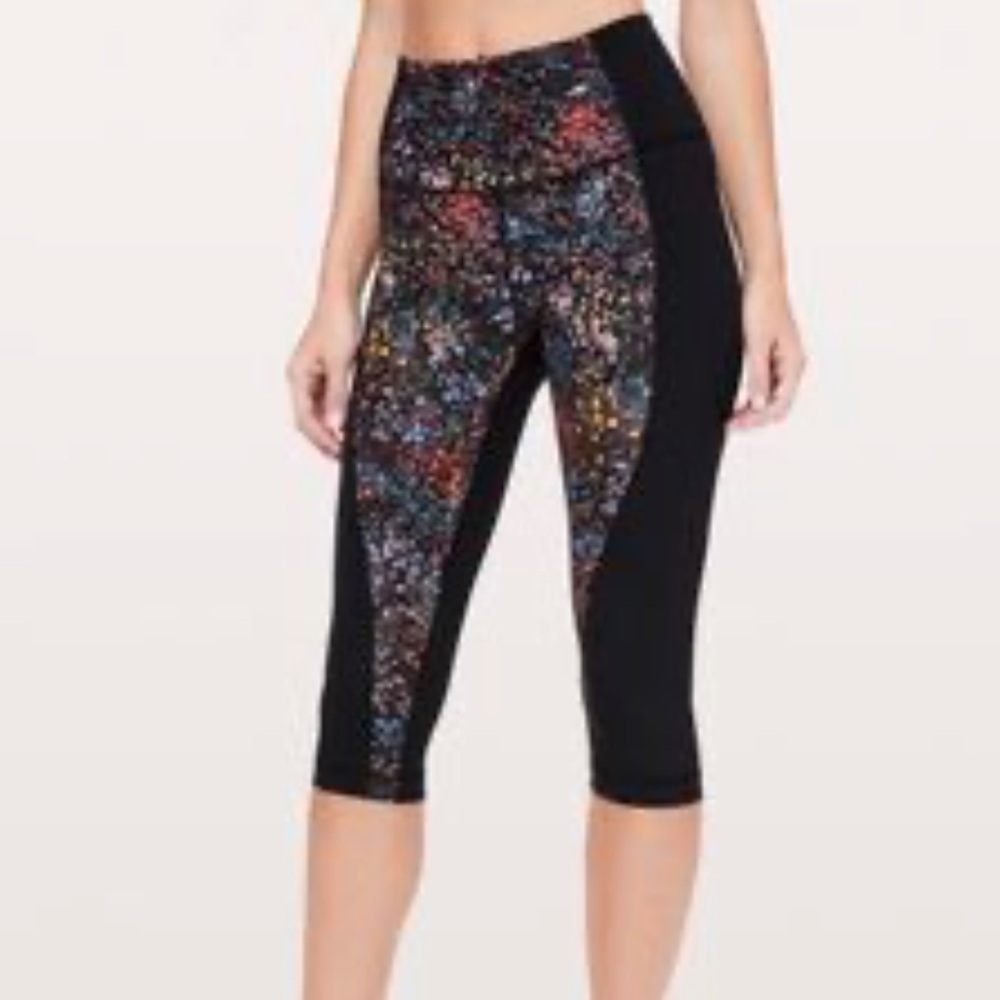 LULULEMON Wunder Under High Rise Crop Leggings 6 Flowerescent/Black